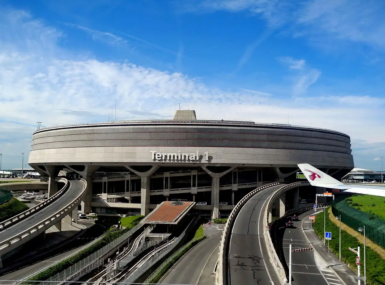 Terminal 1 at Paris Charles de Gaulle Airport with its access ramps
