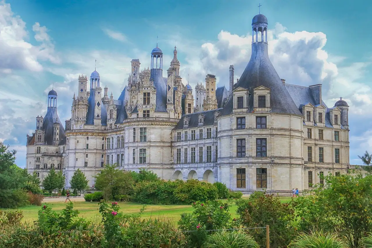 The turrets and chimneys of the Château de Chambord in the Loire Valley