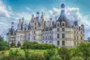 The turrets and chimneys of the Château de Chambord in the Loire Valley