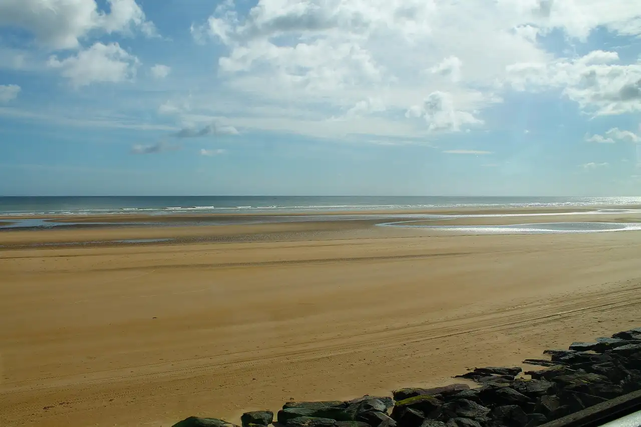 The sand of Juno Beach in Normandy at low tide