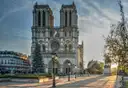 The west front of Notre-Dame Cathedral in soft morning light