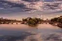 The Seine at sunset, the Pont Neuf and the tip of the Île de la Cité reflected in the water