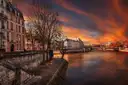 The Seine at sunset seen from a quay on Île Saint-Louis