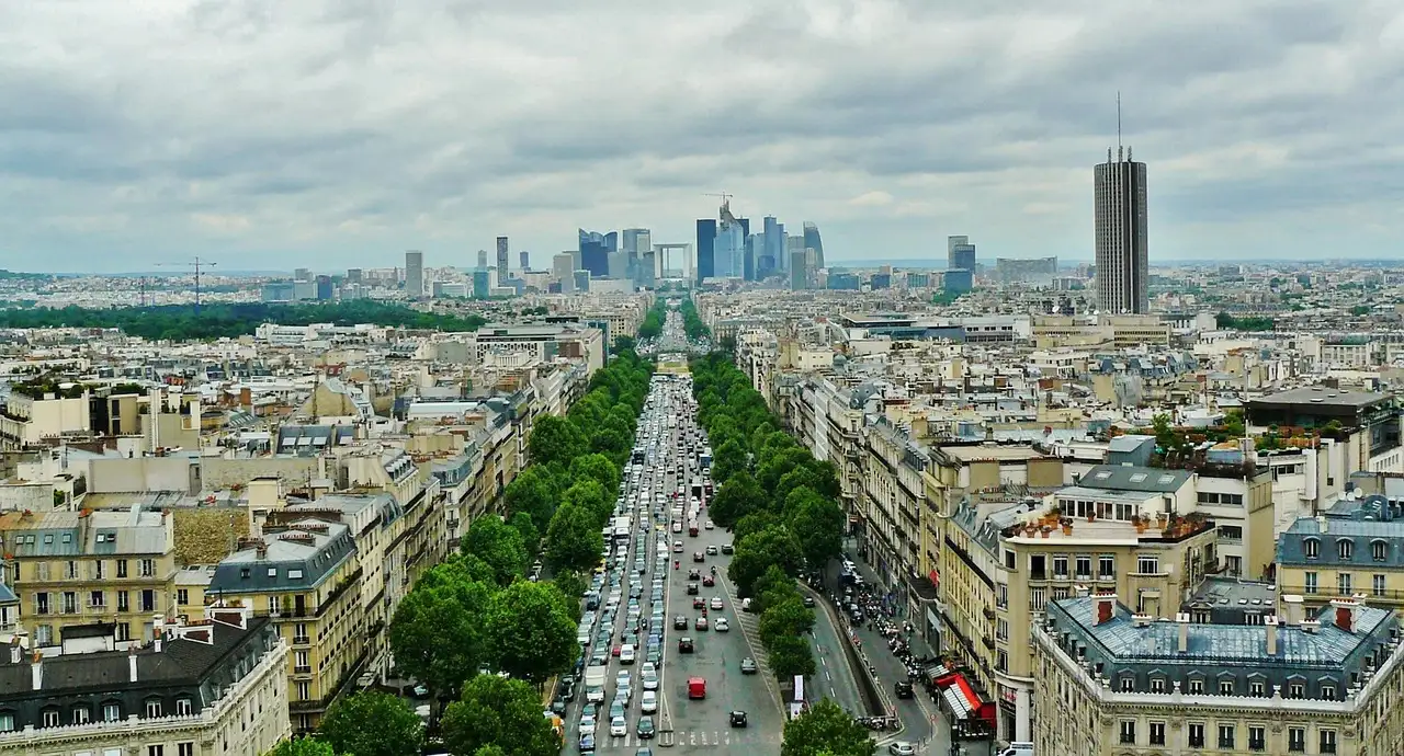 View from the top of the Arc de Triomphe toward the towers of La Défense